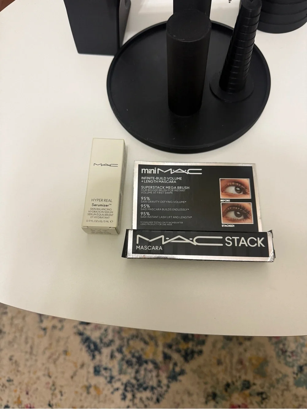 MAC Cosmetics Mascara Stack & Mini Hyper Real Serum in Black and White Packaging